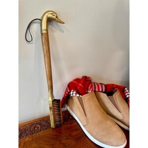 Vintage Brass Duck Boot Brush • Wood Handle • Entryway Decor